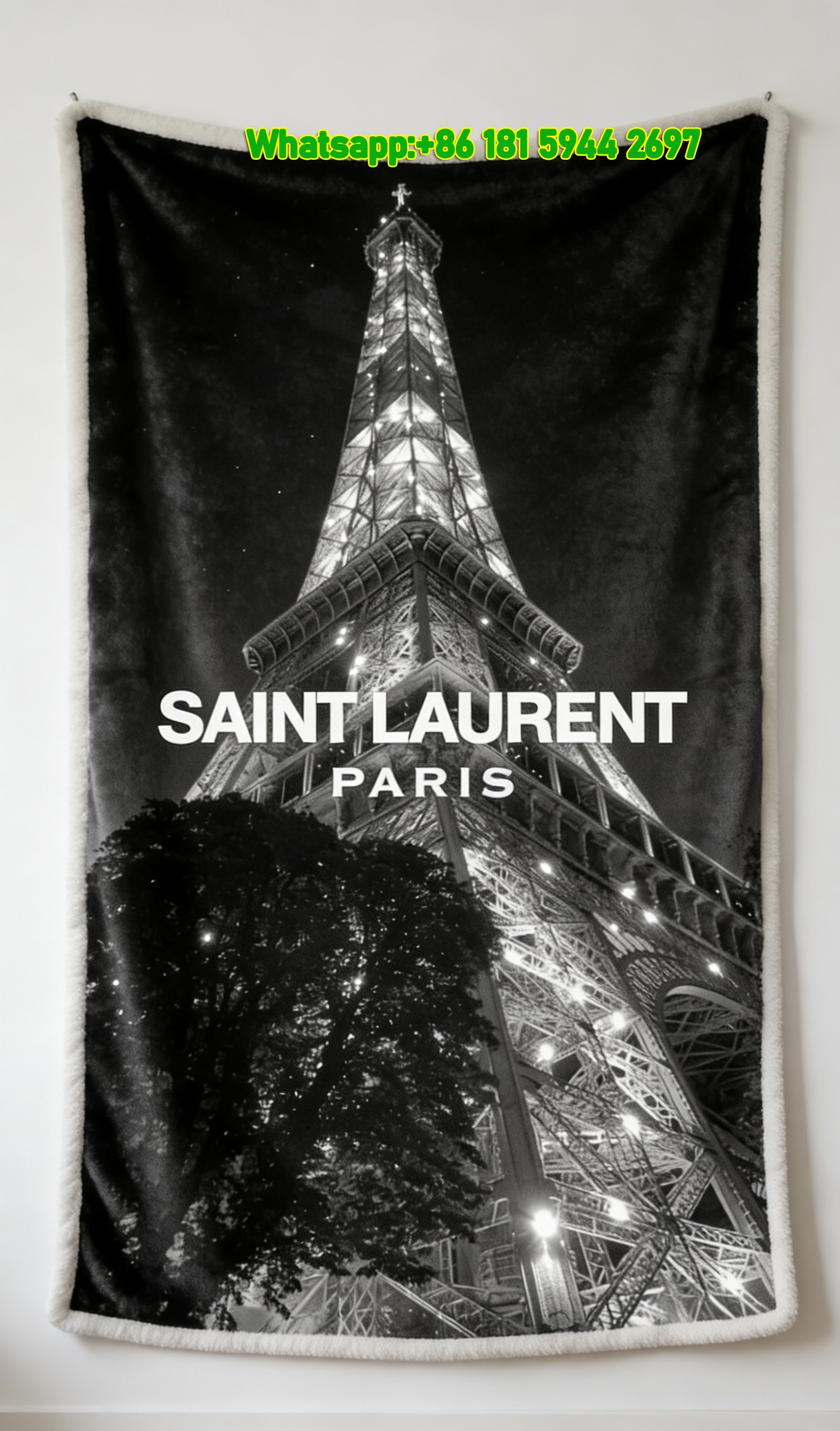 Yves Saint Laurent YSL Black and White Eiffel Tower Print Flannel Sofa Throw Blanket Paris Luxury Decor Blanket IMG_3256
